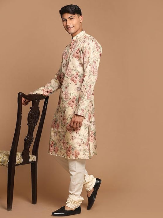 FLORAL PRINTED KURTA WITH PAJAMA SET FOR MEN'S
