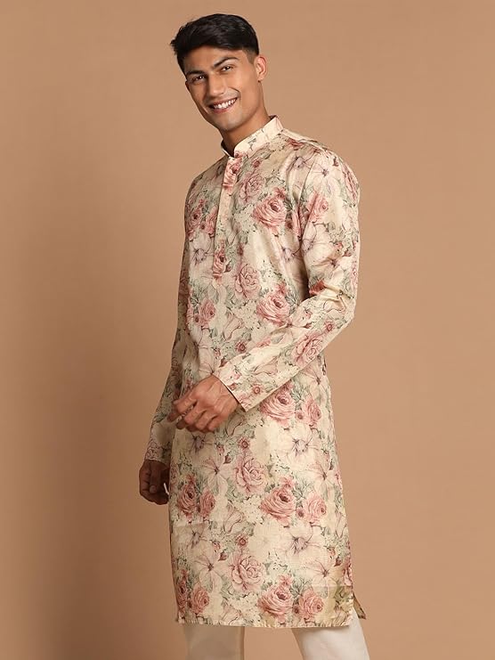 FLORAL PRINTED KURTA WITH PAJAMA SET FOR MEN'S