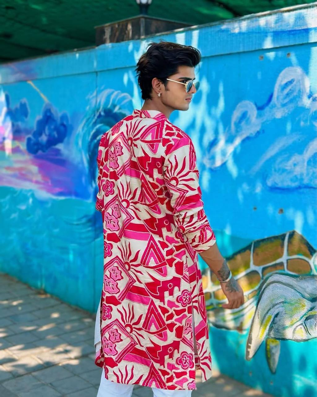 RED AND WHITE PRINTED KURTA PAJAMA SET