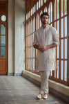 OFF WHITE BUTTA EMBROIDERED WORK KURTA PAJAMA SET
