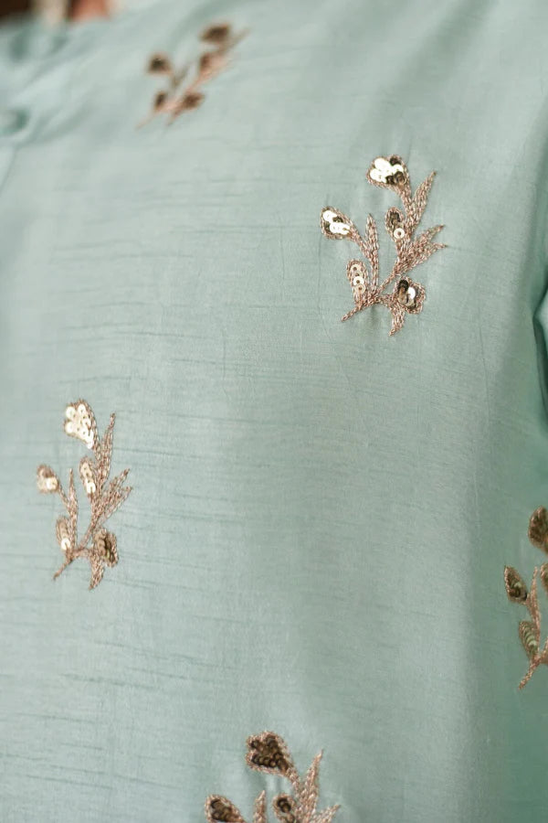 BABY BLUE FLORAL MOTIF SWQUIN-ZARI WORK KURTA WITH PANT