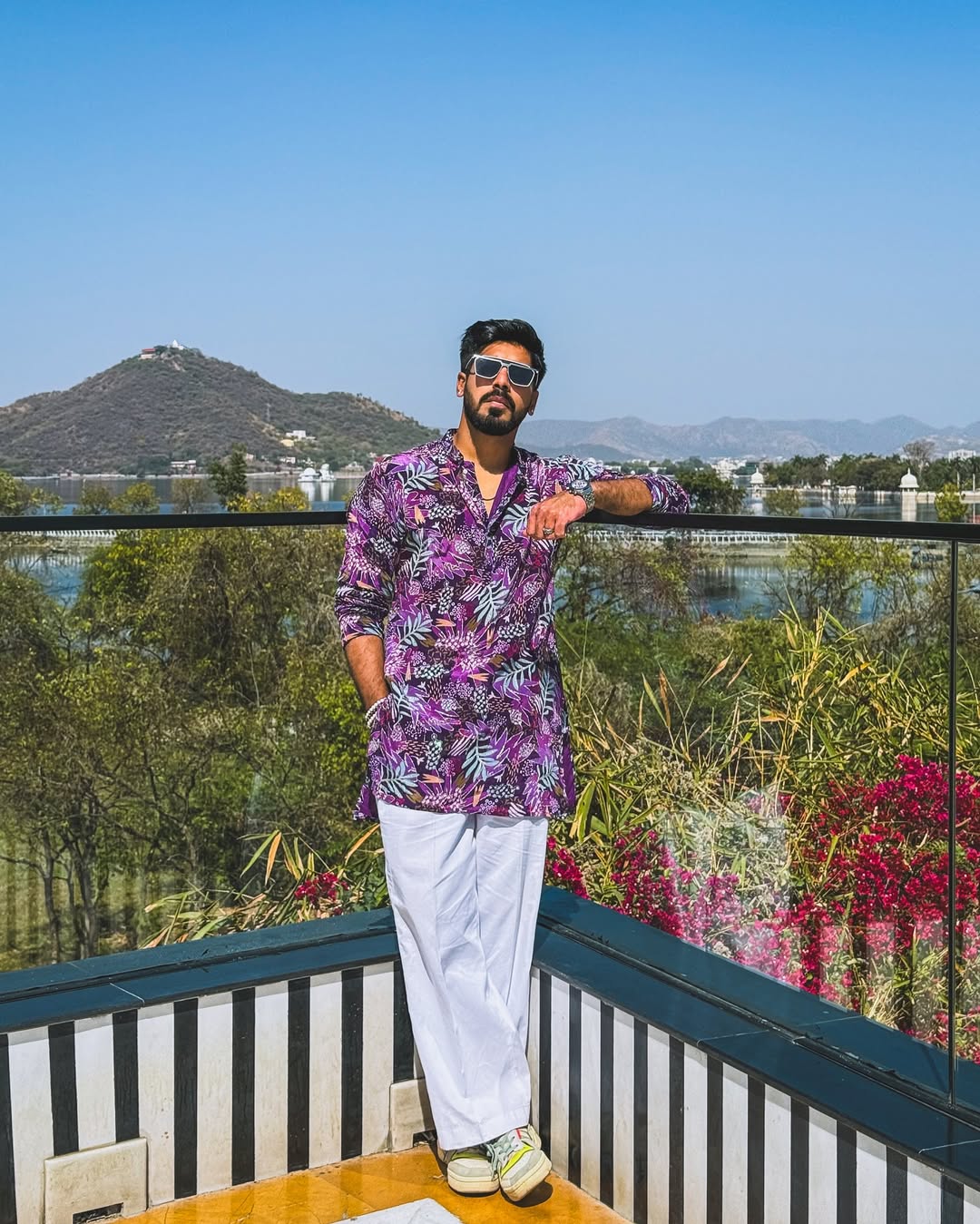 PURPLE MIX FLOWER PRINTED KURTA PAJAMA  SET