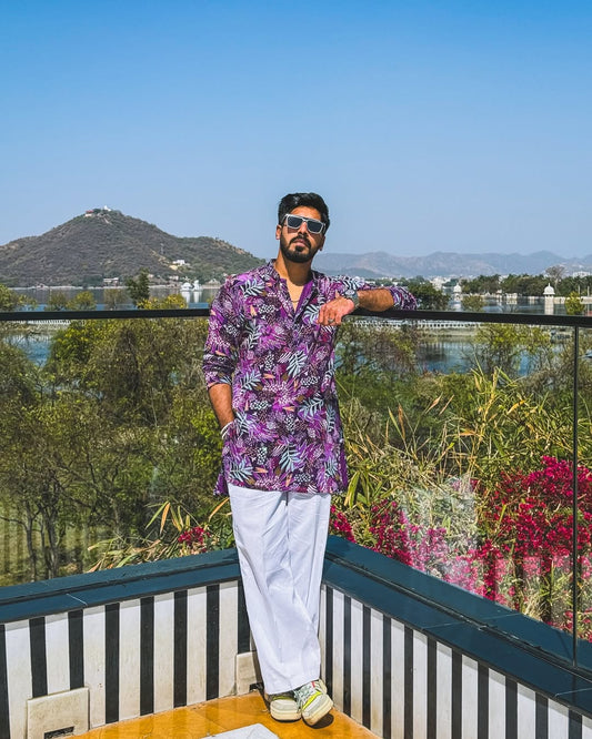 PURPLE MIX FLOWER PRINTED KURTA PAJAMA  SET