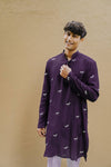PURPLE DRAGON FLY EMBROIDEREY WORK  KURTA WITH PAJAMA SET FOR MEN