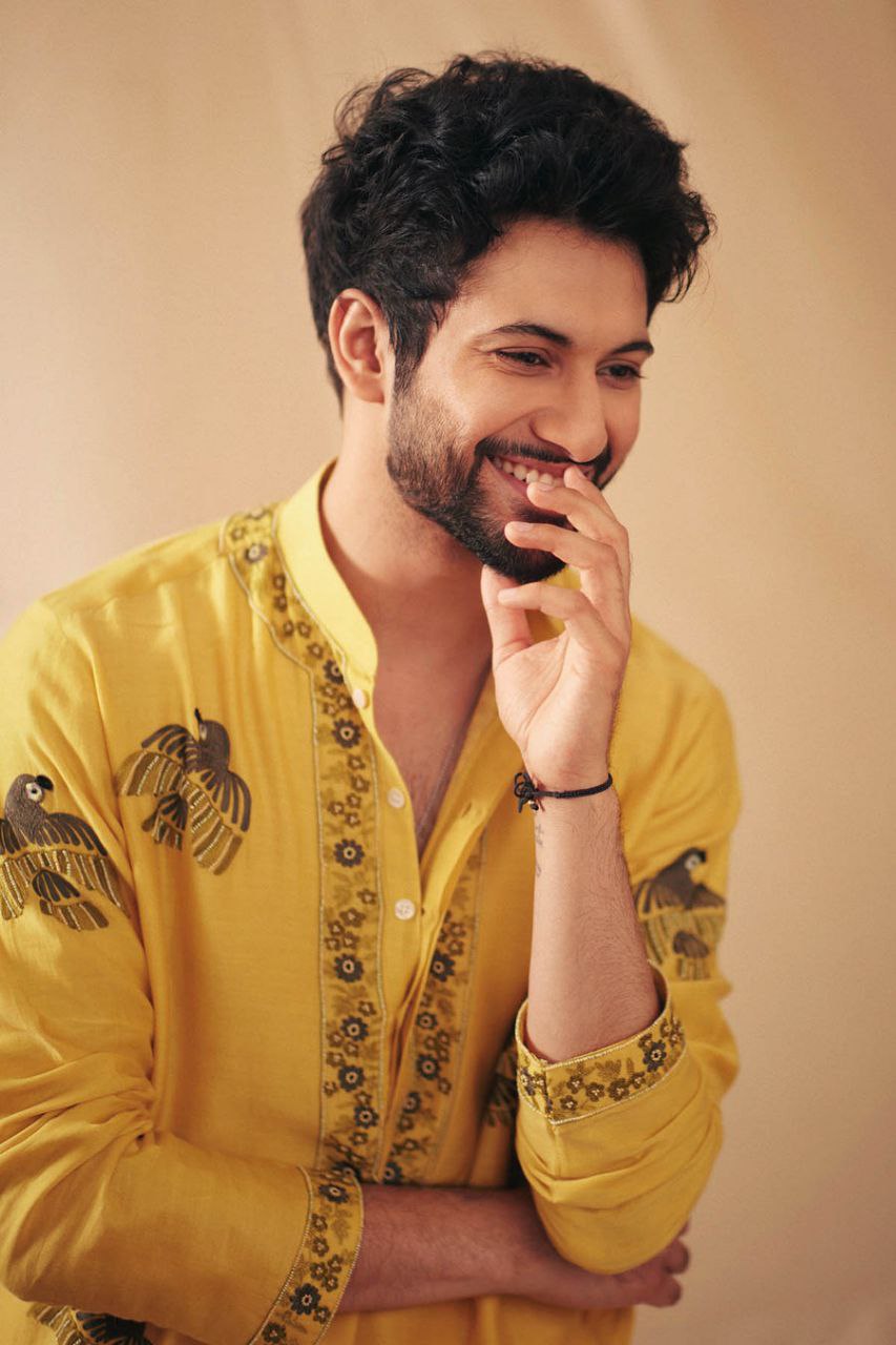 MUSTARD PARROT DAMAN WORK KURTA PAJAMA SET FOR MENS