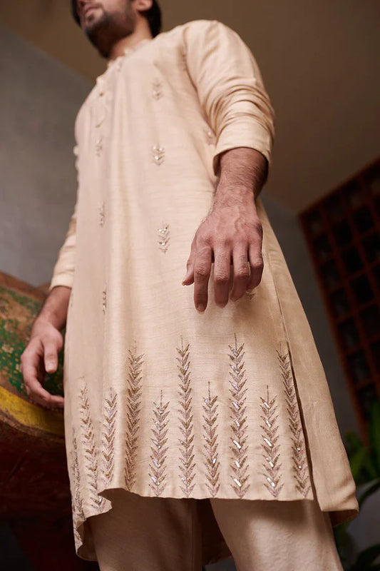 GOLD  LEAF DAMAN SEQUENCE EMBROIDERED WORK KURTA PAJAMA SET