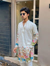 WHITE COW N BUTTI EMBRODERD WORK KURTA SET