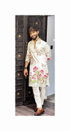 WHITE COW WITH LOTUS PRINTED KURTA SET