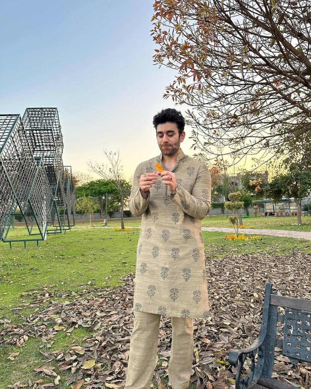 DUSTY GREY BUTTA PRINTED WORK KURTA PAJAMA SET FOR MEN'S