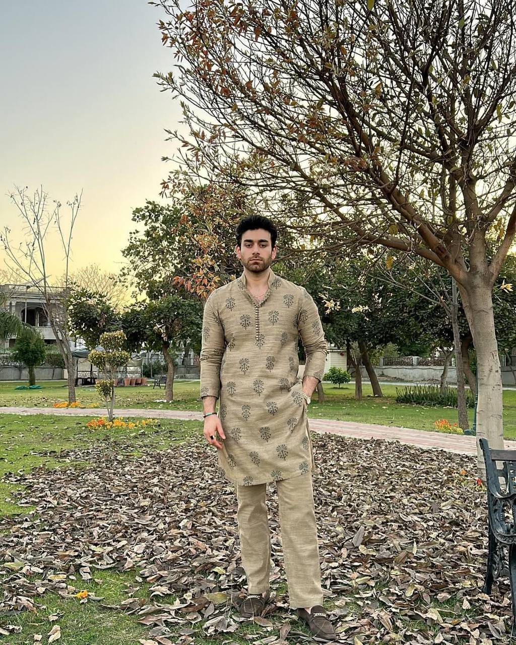 DUSTY GREY BUTTA PRINTED WORK KURTA PAJAMA SET FOR MEN'S