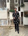 BLACK THREAD EMBROIDERED KURTA WITH PAJAMA FOR MENS