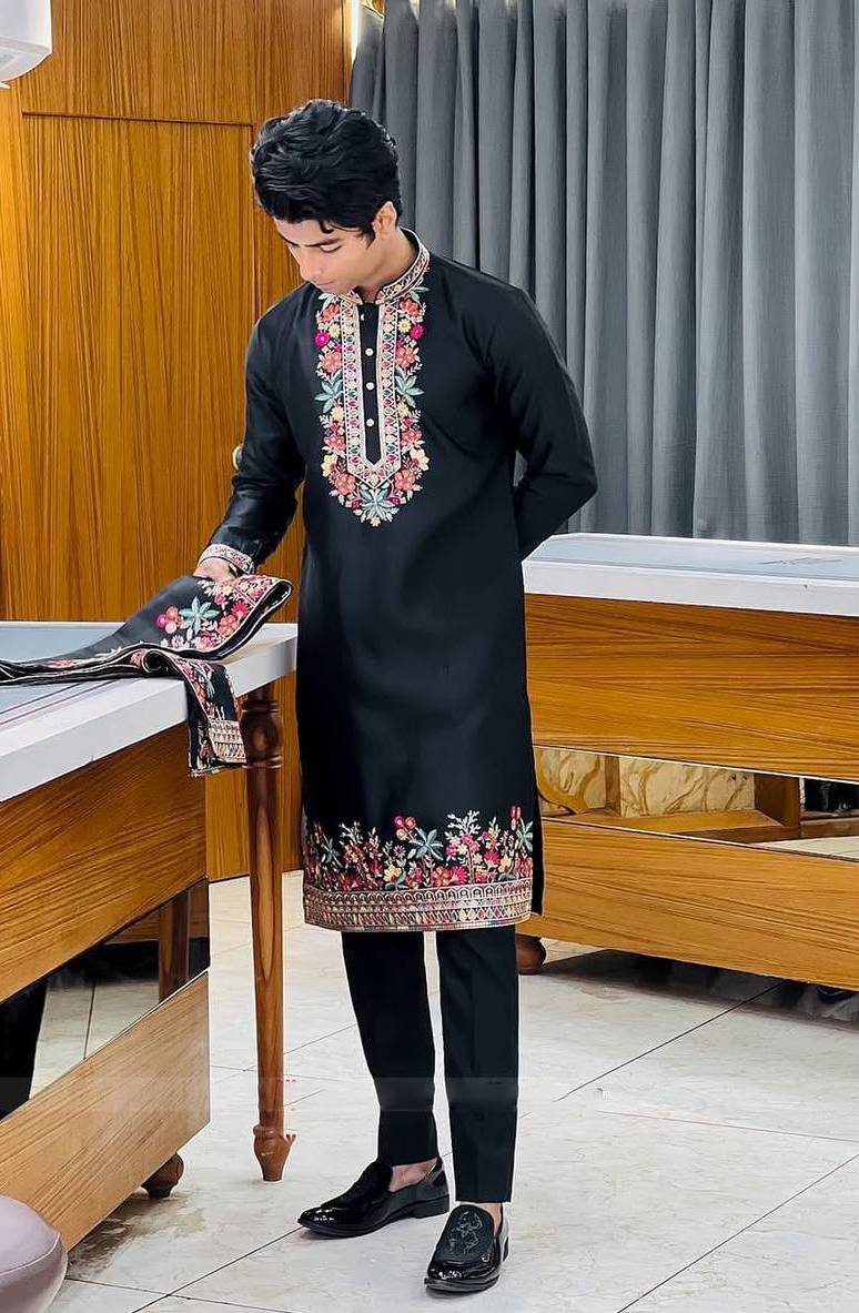 Regal BLACK  Silk Kurta Set With Dupatta