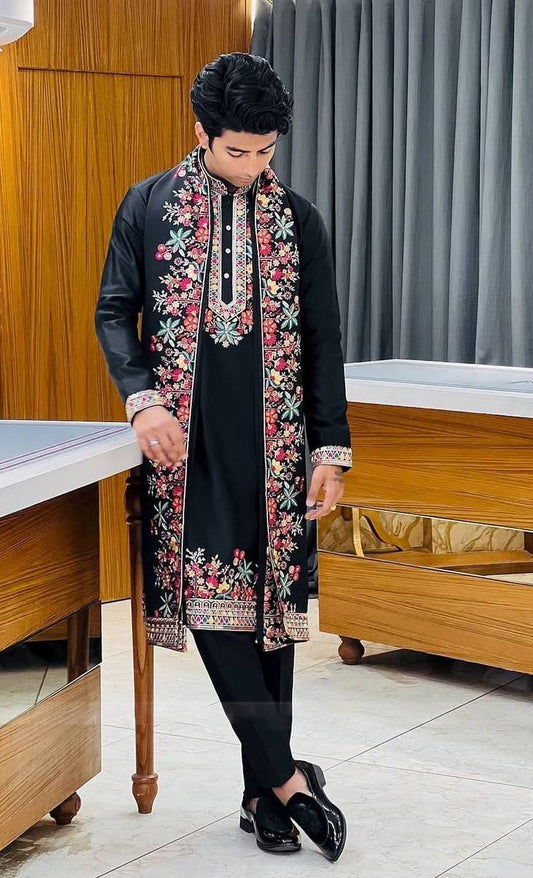 Regal BLACK  Silk Kurta Set With Dupatta