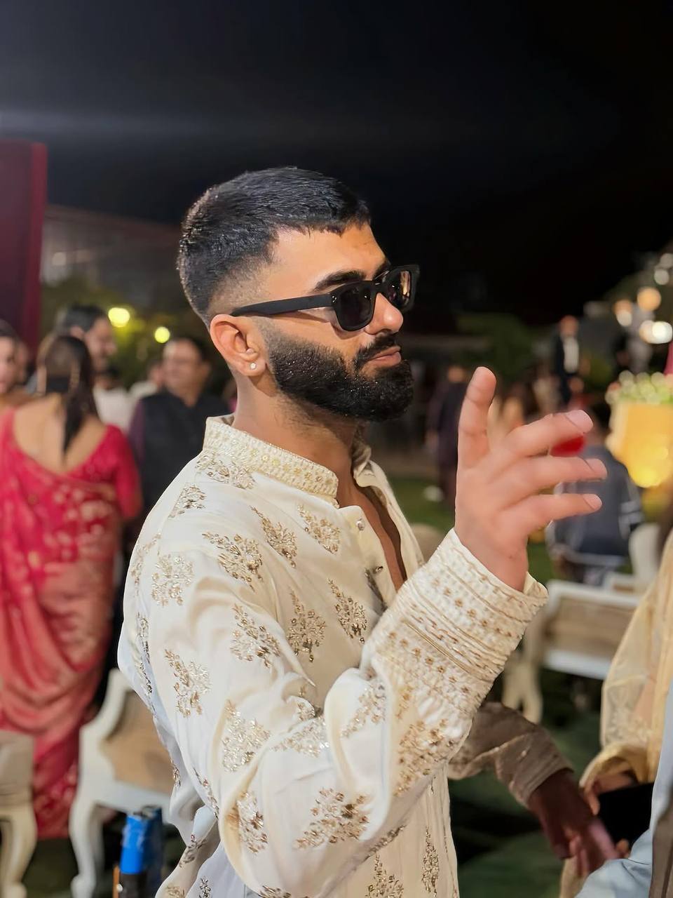 BEIGE  MOTIF EMBROIDERED WORK KURTA, PAJAMA  SET FOR MEN'S