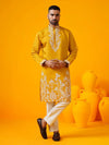 MUSTED YELLOW FLORAL DORI EMBROIDERED KURTA PAJAMA SET