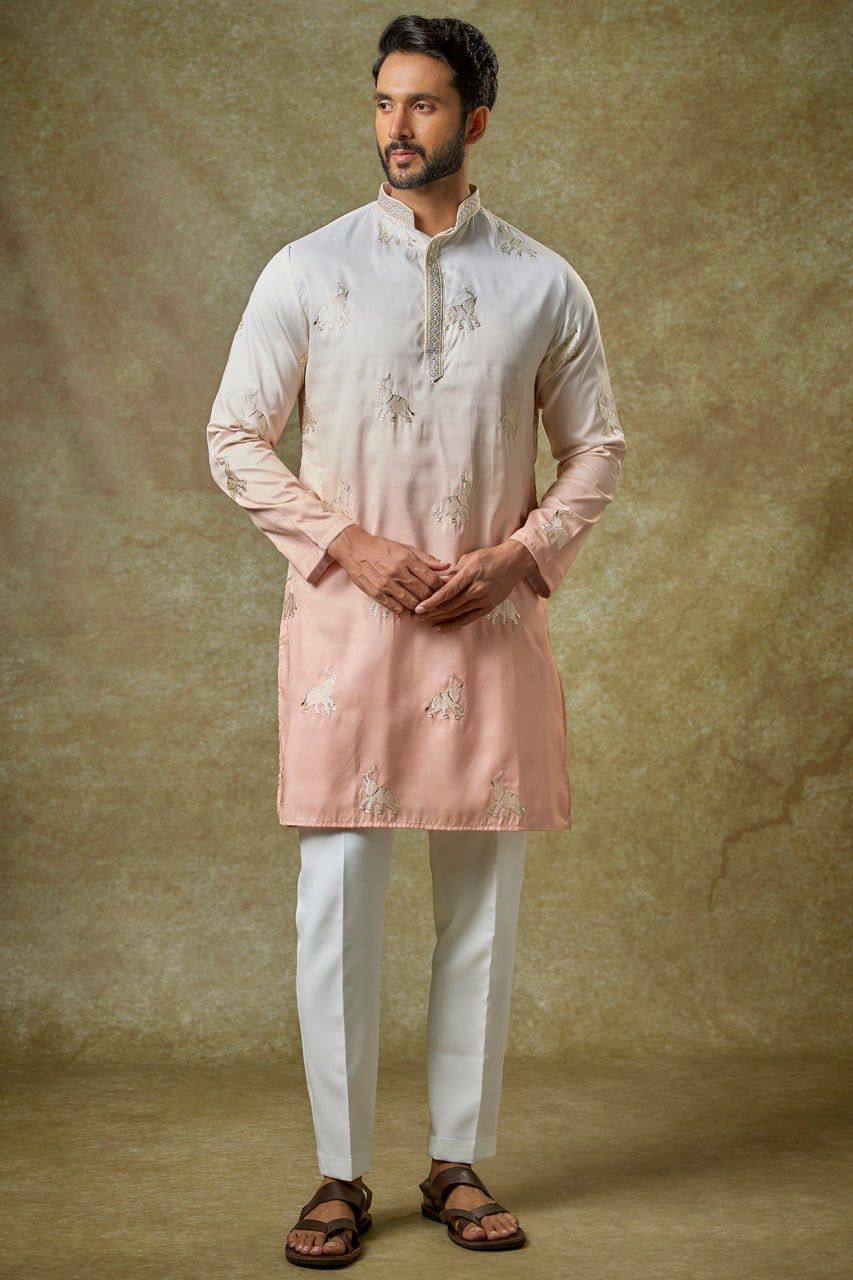 MULTI CLORED OMBRE EMBROIDRED KURTA PAJAMA SET