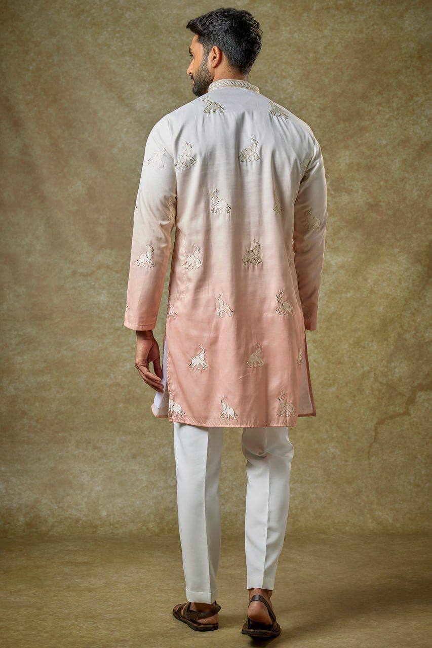 MULTI CLORED OMBRE EMBROIDRED KURTA PAJAMA SET