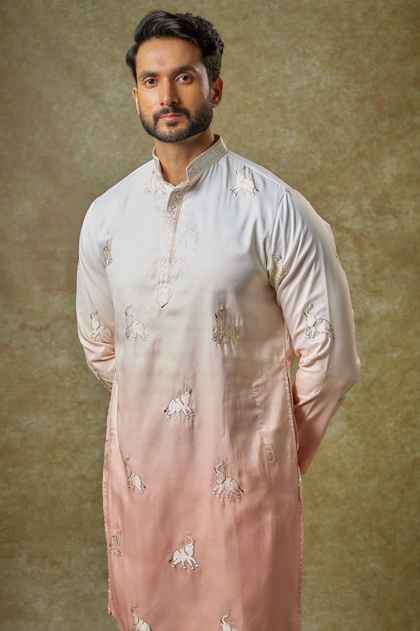 MULTI CLORED OMBRE EMBROIDRED KURTA PAJAMA SET