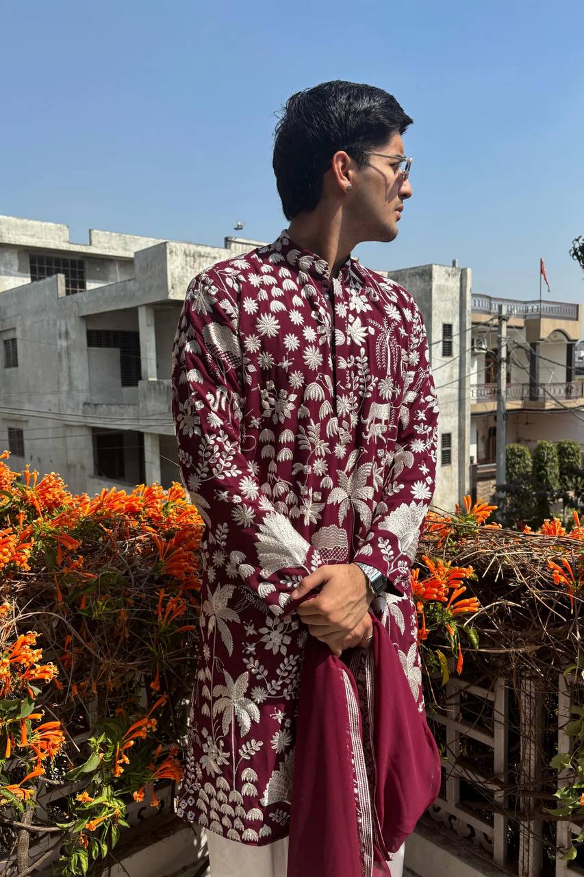 WINE KURTA WITH PANT WITH DUPATTA