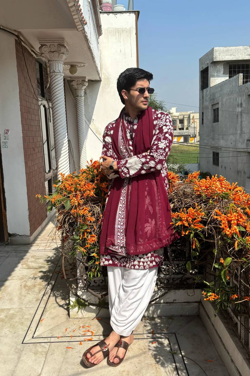 WINE KURTA WITH PANT WITH DUPATTA