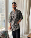 BLACK AND WHITE PRINTED KURTA WITH BLACK PAJAMA