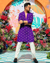 DARK PURPLE BUTTI WORK KURTA PAJAMA SET FOR MEN'S