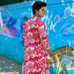 RED AND WHITE PRINTED KURTA PAJAMA SET