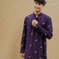 PURPLE DRAGON FLY EMBROIDEREY WORK  KURTA WITH PAJAMA SET FOR MEN