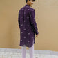 PURPLE DRAGON FLY EMBROIDEREY WORK  KURTA WITH PAJAMA SET FOR MEN
