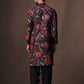 BLACK FLORAL PRINTED KURTA WITH PAJAMA SET FOR MEN