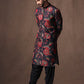 BLACK FLORAL PRINTED KURTA WITH PAJAMA SET FOR MEN