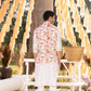 OFF WHITE MODEL SATIN PRINTED BOTANICAL BUNDI KURTA SET