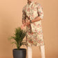 BEIGE COLOR REGULAR FIT FLORAL PRINT KURTA & PANTS WITH NEHRU JACKET