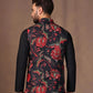 BLACK COTTON BLEND EMBELISHED REGULAR FIT MANDARIN COLLOR  SLEEVELESS