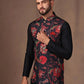 BLACK COTTON BLEND EMBELISHED REGULAR FIT MANDARIN COLLOR  SLEEVELESS