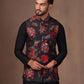 BLACK COTTON BLEND EMBELISHED REGULAR FIT MANDARIN COLLOR  SLEEVELESS