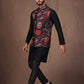 BLACK COTTON BLEND EMBELISHED REGULAR FIT MANDARIN COLLOR  SLEEVELESS
