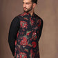 BLACK COTTON BLEND EMBELISHED REGULAR FIT MANDARIN COLLOR  SLEEVELESS