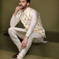WHITE KURTA JACKIET PRINTED BOTANICAL BUNDI KURTA SET