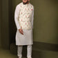 WHITE KURTA JACKIET PRINTED BOTANICAL BUNDI KURTA SET