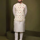 WHITE KURTA JACKIET PRINTED BOTANICAL BUNDI KURTA SET