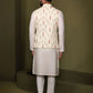 WHITE KURTA JACKIET PRINTED BOTANICAL BUNDI KURTA SET