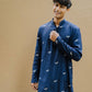 NAVY BLUE DRAGON  FLY EMBROIDERY WORK KURTA WITH PAJAMA SET FOR MENS