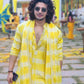 YELLOW &  WHITE  PRINTED  WORK KURTA, PAJAMA AND DUPATTA SET FOR MEN'S