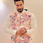 OFF WHITE MODEL SATIN PRINTED BOTANICAL BUNDI KURTA SET