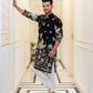 BLACK EMBROIDERED  DAMAN WORK KURTA PAJAMA SET FOR MEN'S