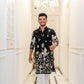 BLACK EMBROIDERED  DAMAN WORK KURTA PAJAMA SET FOR MEN'S