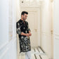 BLACK EMBROIDERED  DAMAN WORK KURTA PAJAMA SET FOR MEN'S