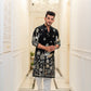 BLACK EMBROIDERED  DAMAN WORK KURTA PAJAMA SET FOR MEN'S