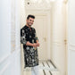 BLACK EMBROIDERED  DAMAN WORK KURTA PAJAMA SET FOR MEN'S